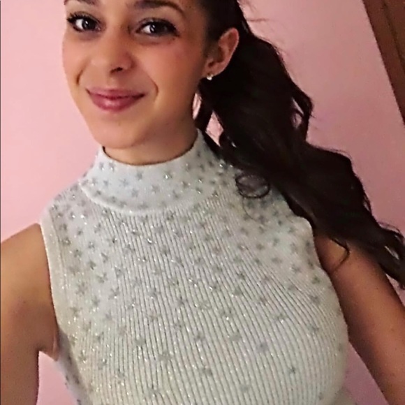 Cache silver sleeveless sweater top Small sparkle - Picture 2 of 4
